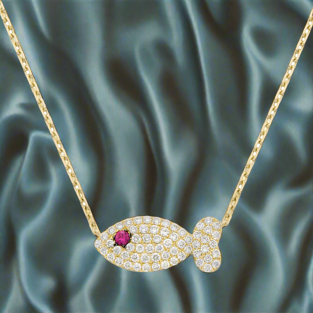 14k Yellow Gold Diamond fish necklace