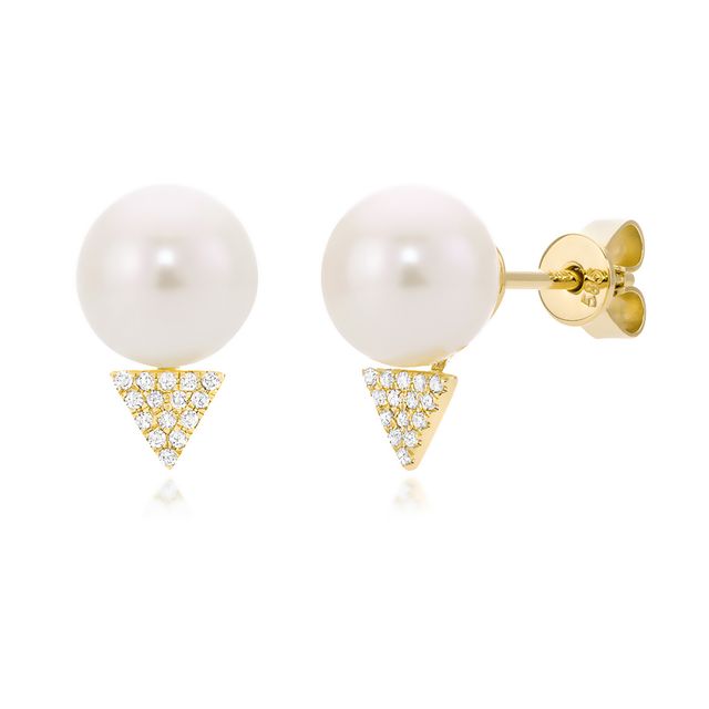 Miss Mimi 14K Pearl and Diamond Stud Earrings