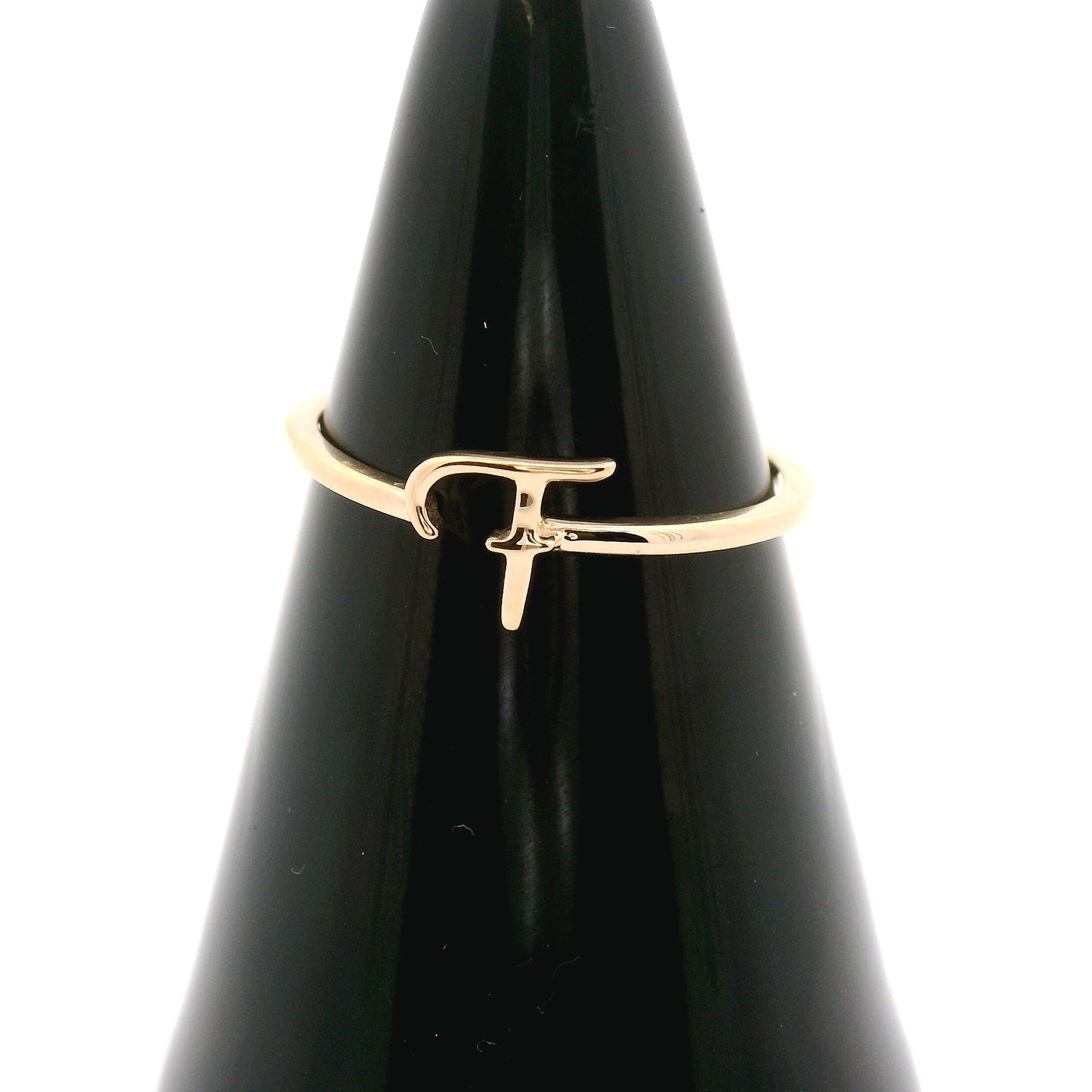 10k yellow gold script "F" ring.