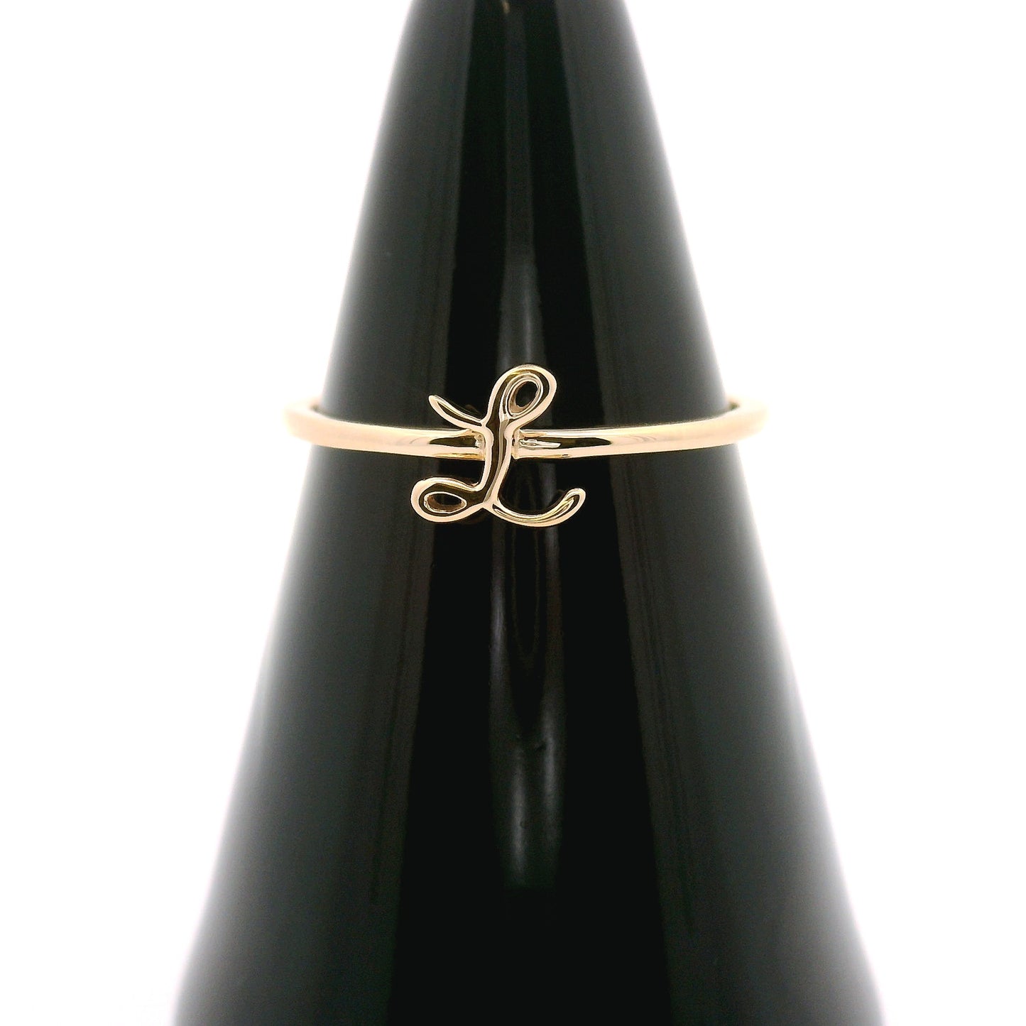 10k yellow gold script "L" ring.