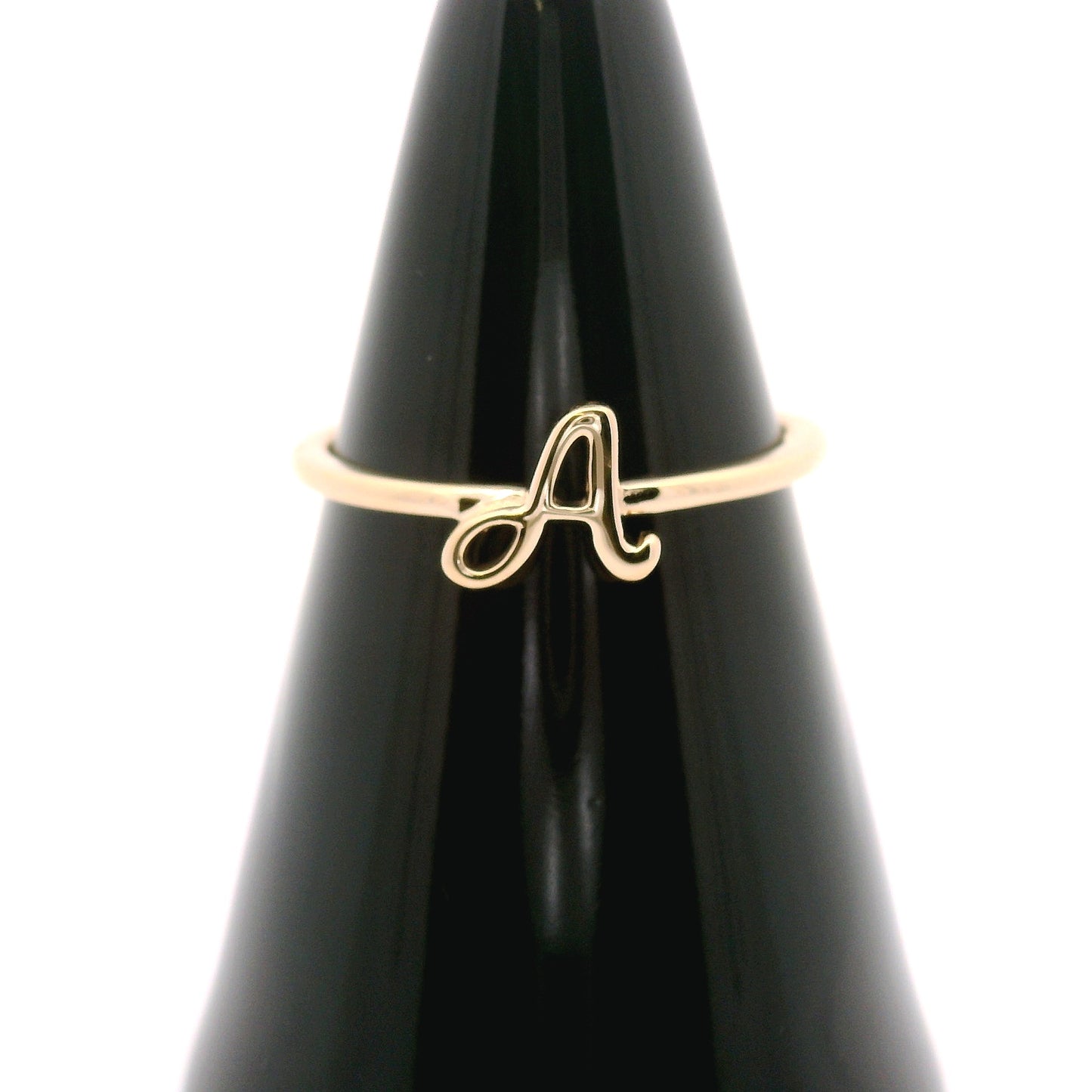 10k yellow gold script "A" ring.