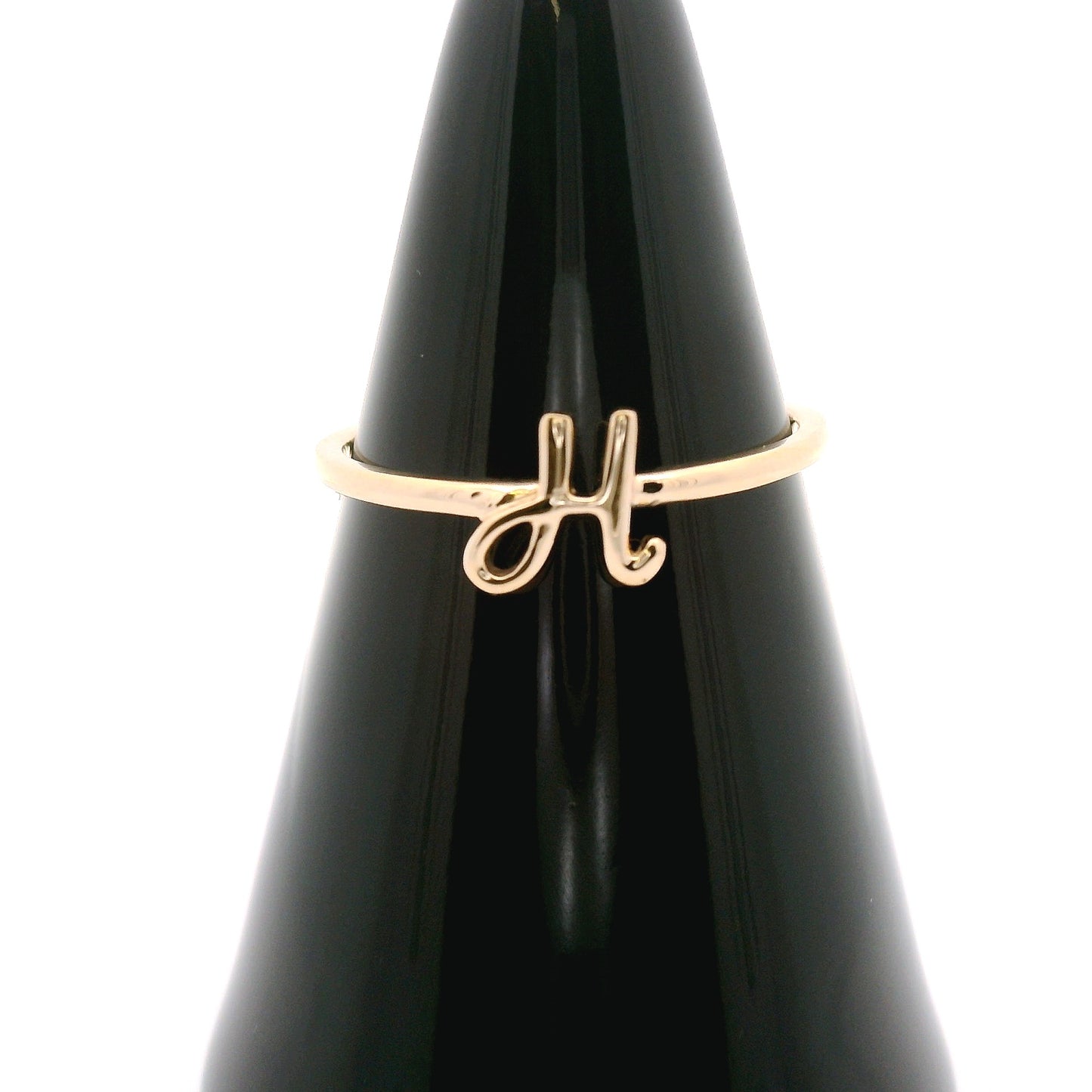 10k yellow gold script "H" ring.