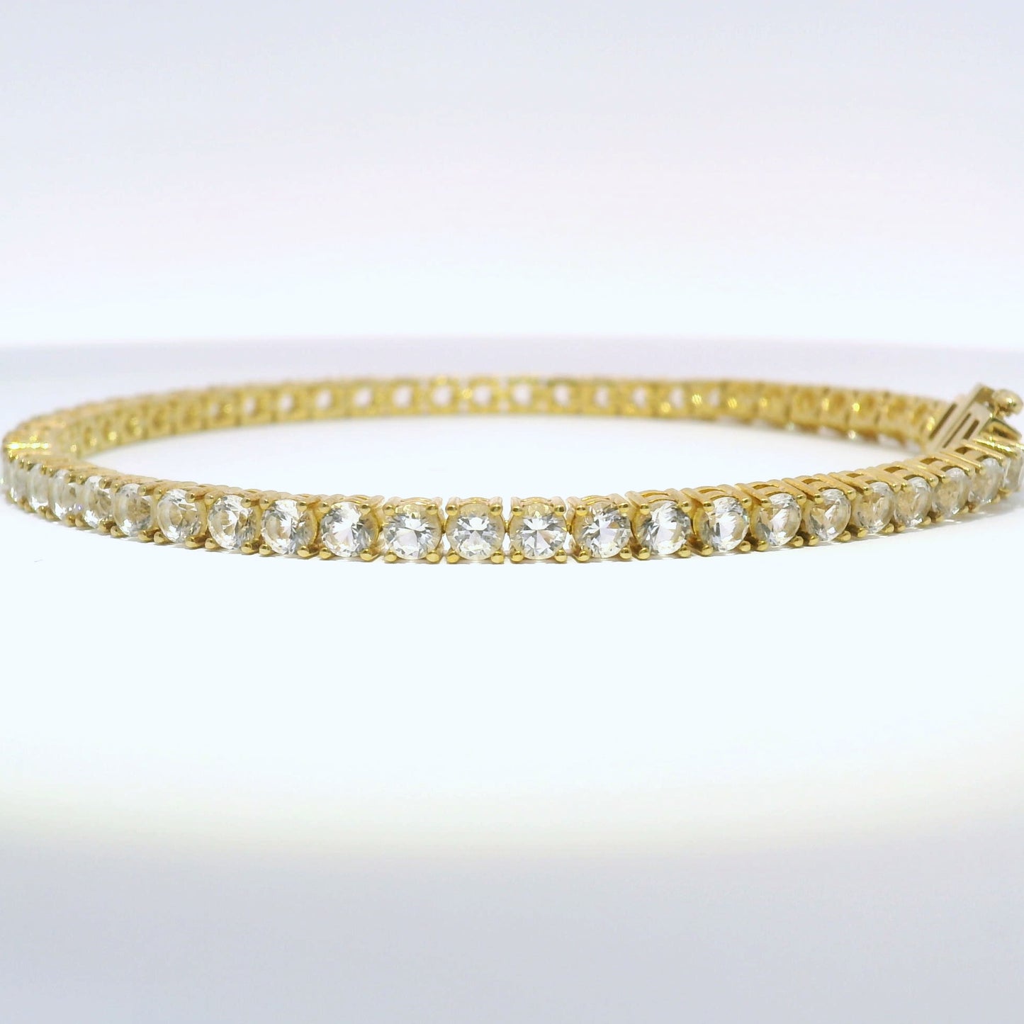925 White Sapphires (Lab) Gold Plated Tennis Bracelet-APRIL