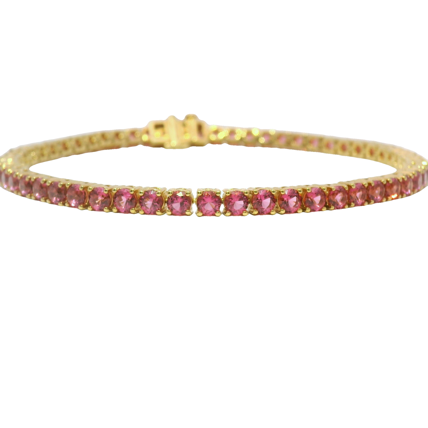 925 Pink Tourmaline (Lab) Gold Plated Tennis Bracelet-OCTOBER