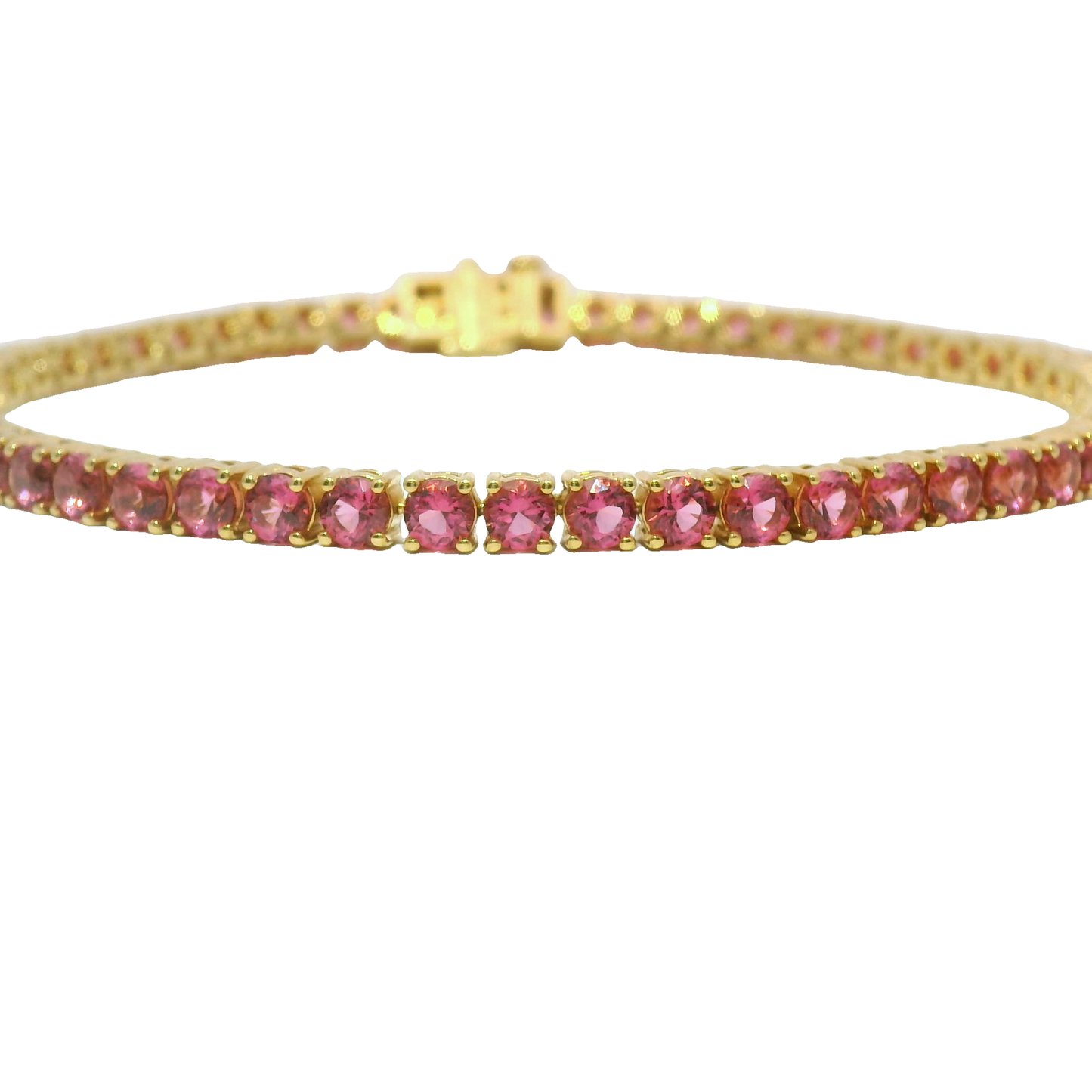 925 Pink Tourmaline (Lab) Gold Plated Tennis Bracelet-OCTOBER