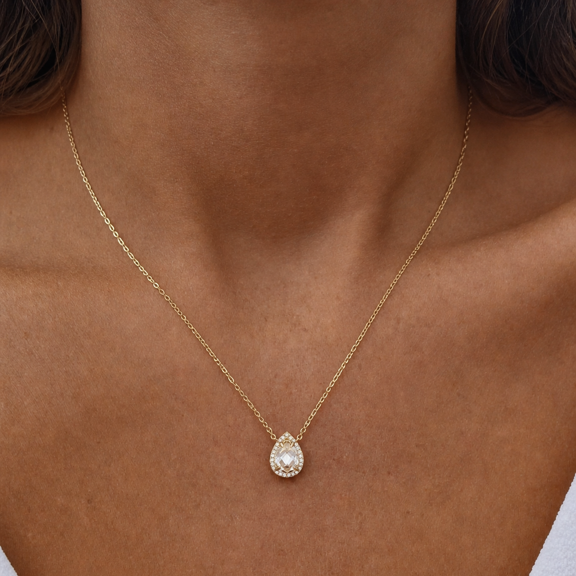 14K Yellow Gold Diamond Pear Necklace