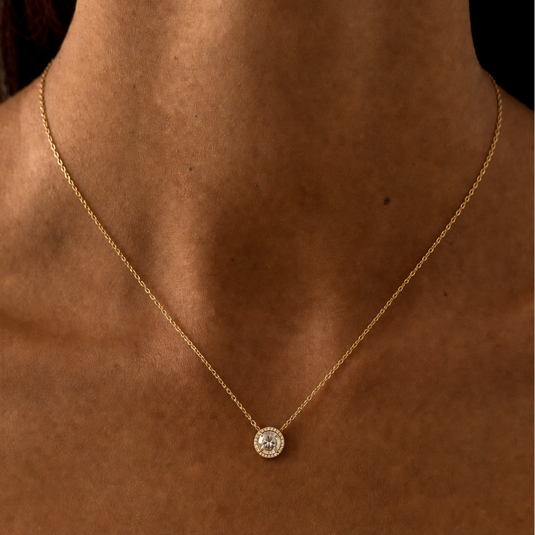 14K Yellow Gold Diamond Round Necklace