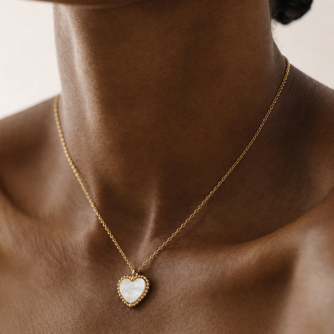 18K Beaded Heart Mother of Pearl Necklace
