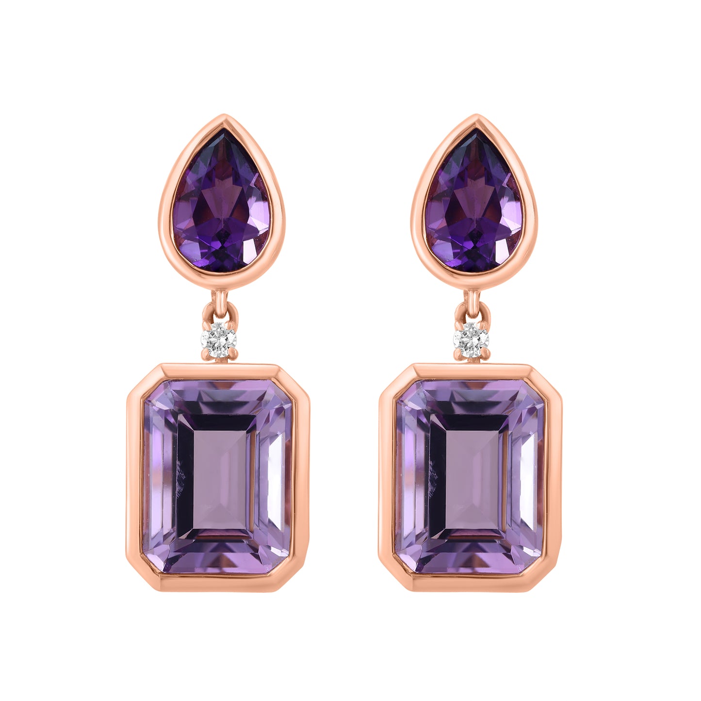EFFY 14K ROSE GOLD DIAMOND (0.02 CTW) PINK AMETHYST EARRINGS