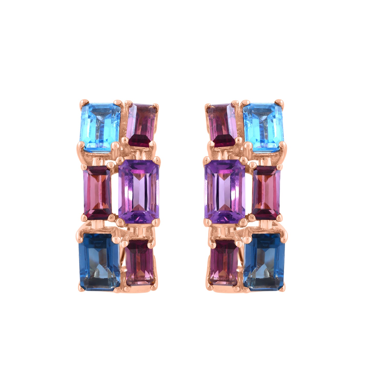EFFY 14K ROSE GOLD AMETHYST, BLUE TOPAZ, LONDON BLUE TOPAZ, RHODOLITE EARRINGS