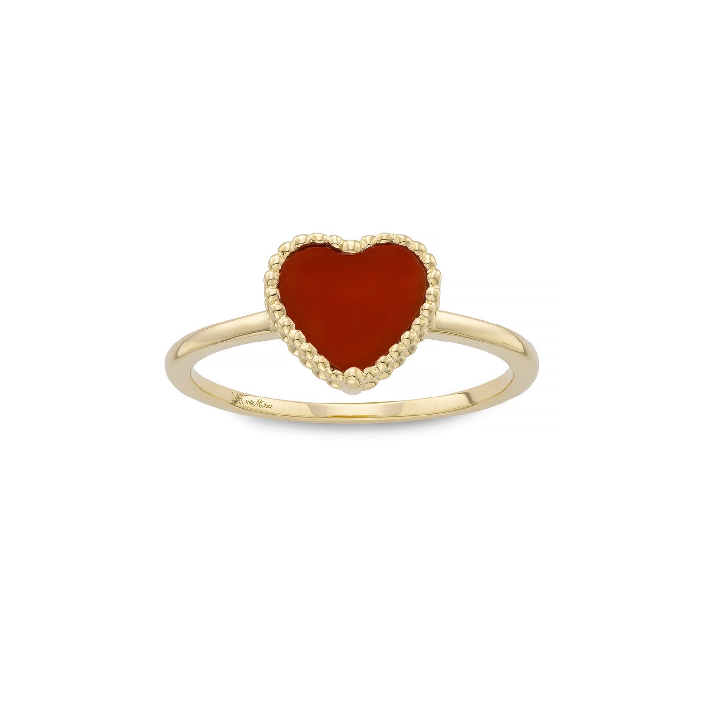 14k Yellow Gold Beaded heart red chalcedony ring