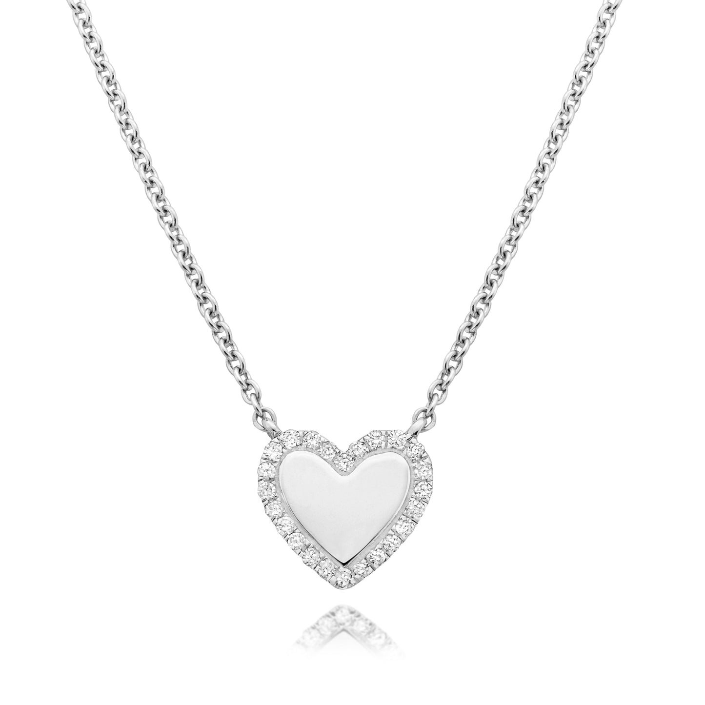 14K White Gold Diamond contour heart necklace