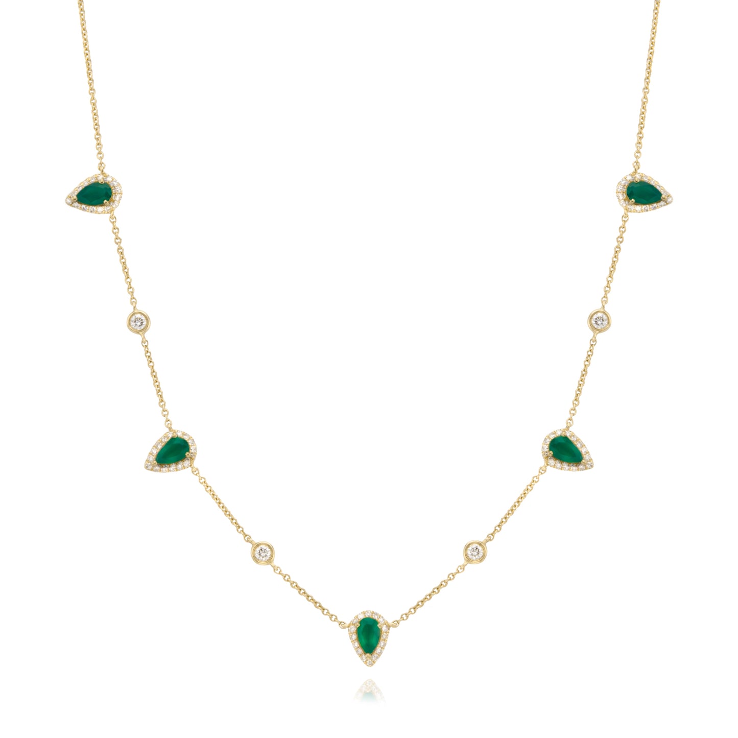 14k Yellow Gold Green agathe tear drop station