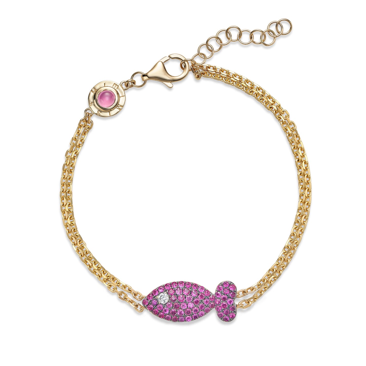 14k Yellow Gold Pink Sapphire Fish - Large