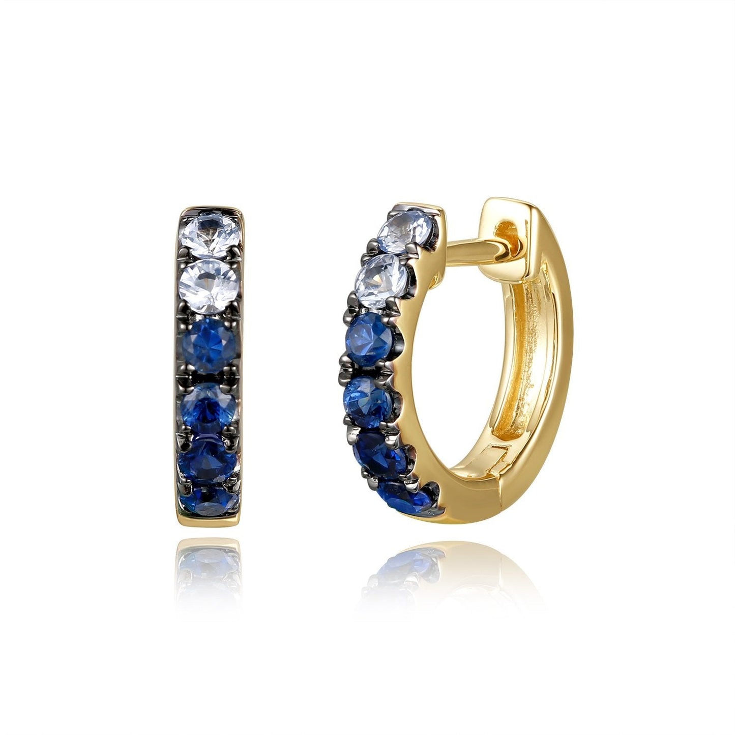 14k Yellow Gold Blue Sapphire Ombre Huggie