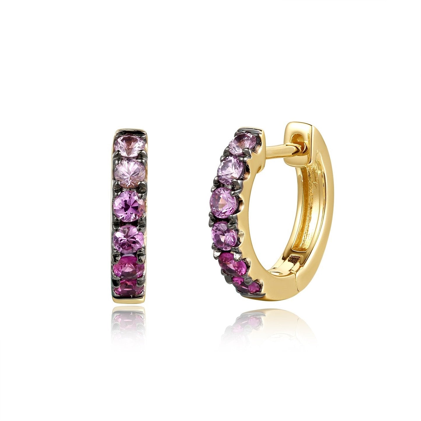 14k Yellow Gold Pink Sapphire Ombre Huggie