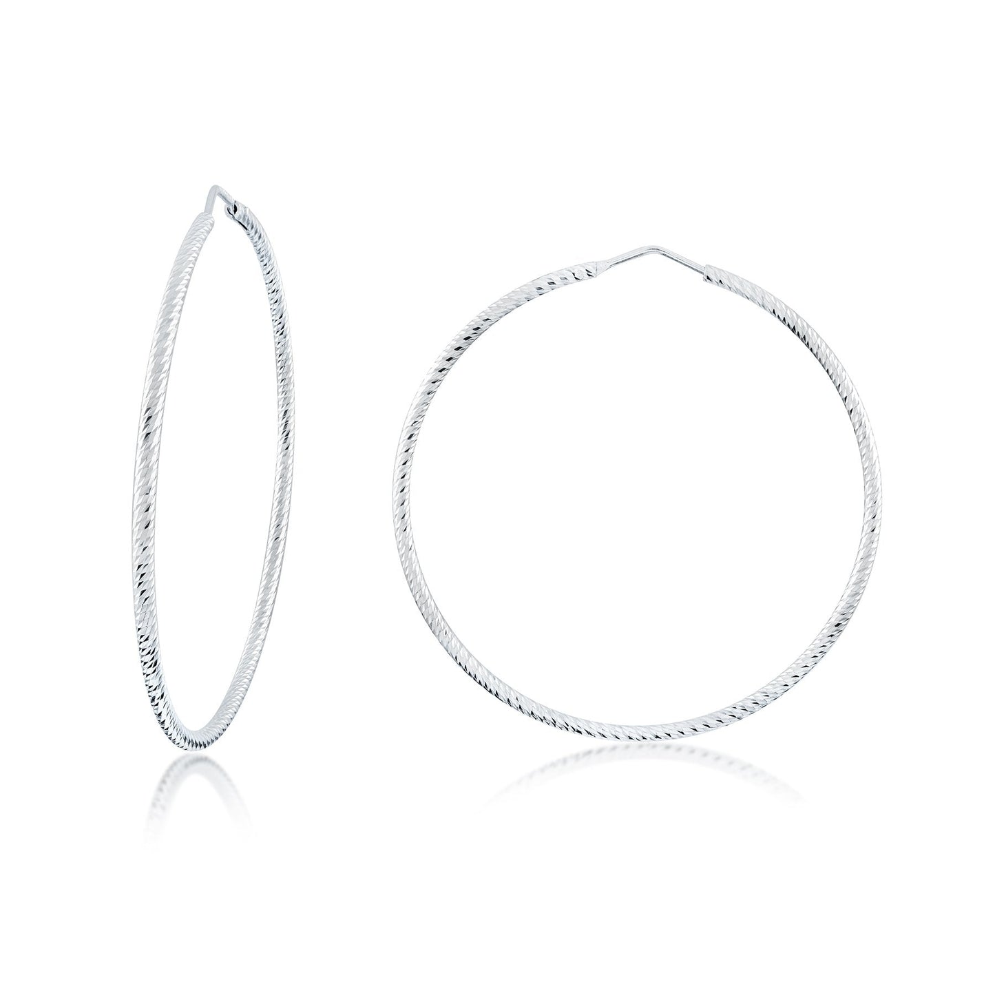Sterling Silver Large diamond cut hoop