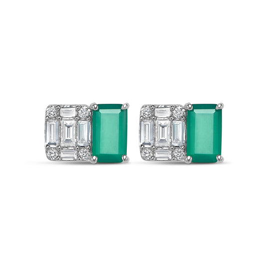 Miss Mimi 14k Diamond Green Agate Earrings (0.30 CTW)