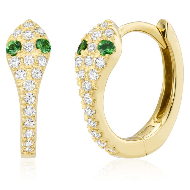 Miss Mimi 14k Snake Huggies with Green Garnet Eyes