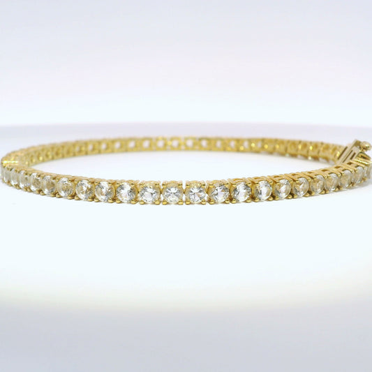925 White Sapphires (Lab) Gold Plated Tennis Bracelet-APRIL