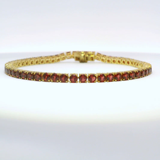 925 Garnet (Lab) Gold Plated Tennis Bracelet-JANUARY