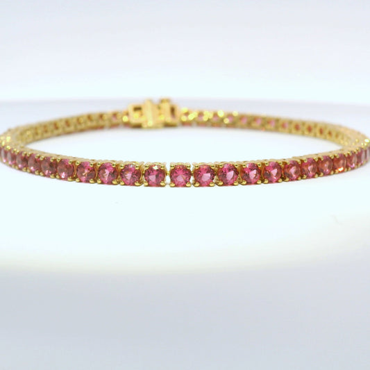925 Pink Tourmaline (Lab) Gold Plated Tennis Bracelet-OCTOBER