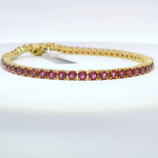 925 Ruby (Lab) Gold Plated Tennis Bracelet-JULY