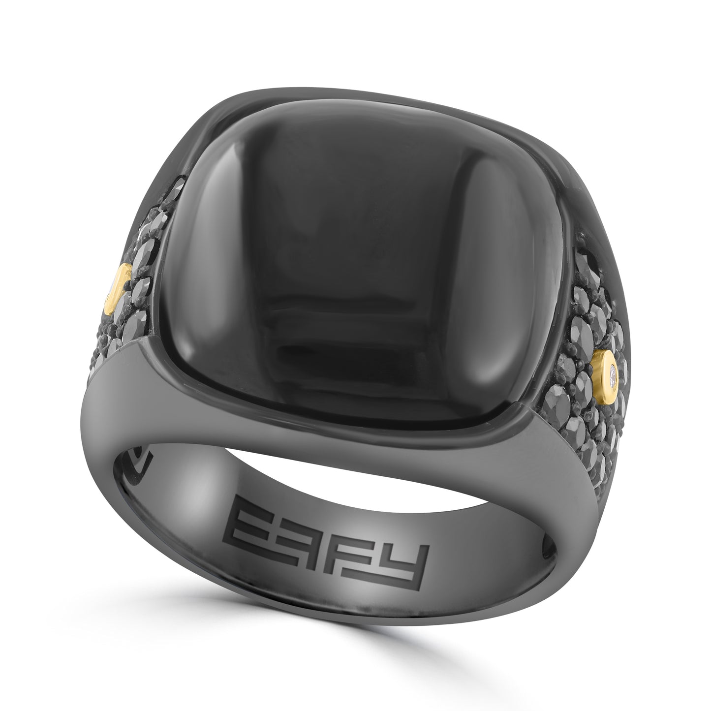 EFFY 925 STERLING SILVER/18K YELLOW GOLD DIAMOND (0.02 CTW), ONYX BLACK SPINEL RING