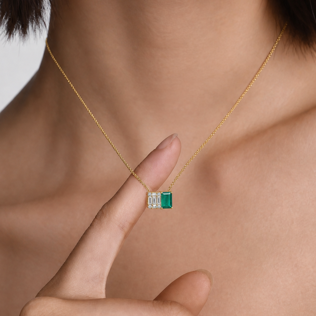 14K Yellow Gold Diamond Green Agate Necklace