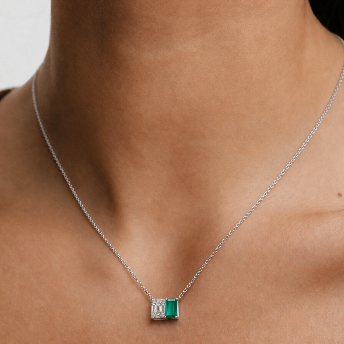 14K White Gold Diamond Green Agate Necklace