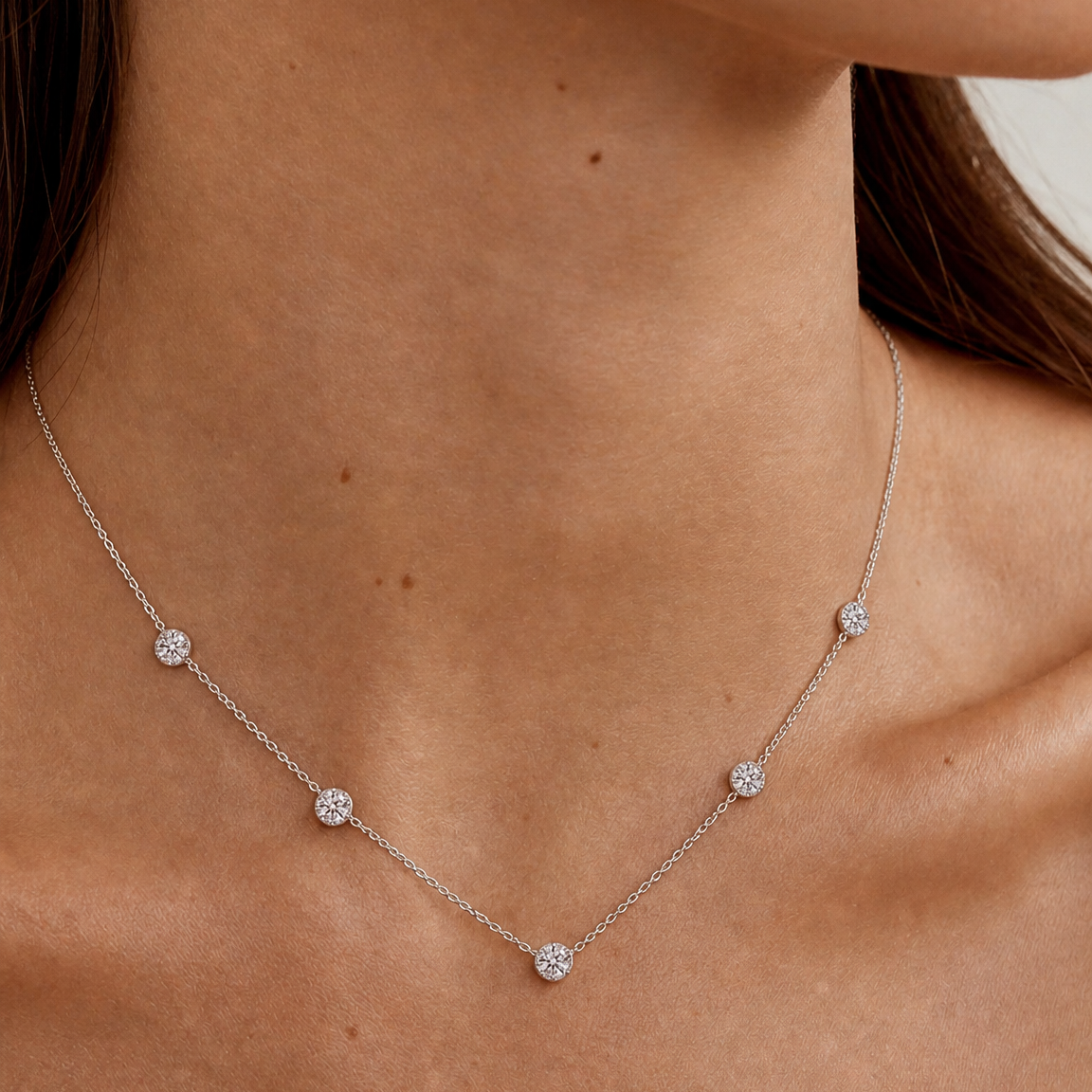 14K White Gold Pave Diamond Necklace