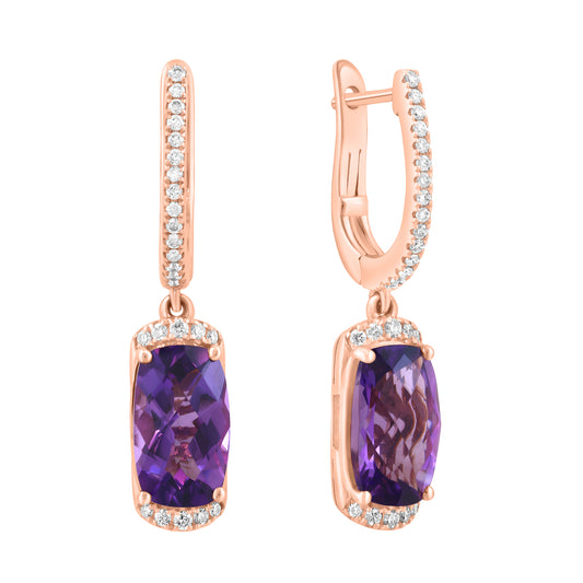 EFFY 14K ROSE GOLD DIAMOND (0.22 CTW) AMETHYST EARRINGS