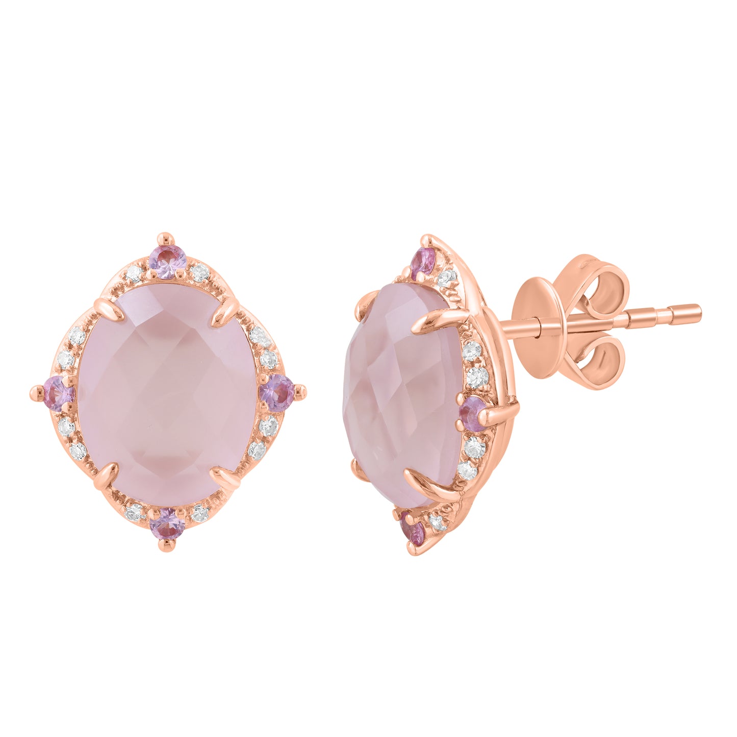 EFFY 14K ROSE GOLD DIAMOND (0.08 CTW) PINK(ROSE) QUARTZ PINK SAPPHIRE EARRINGS