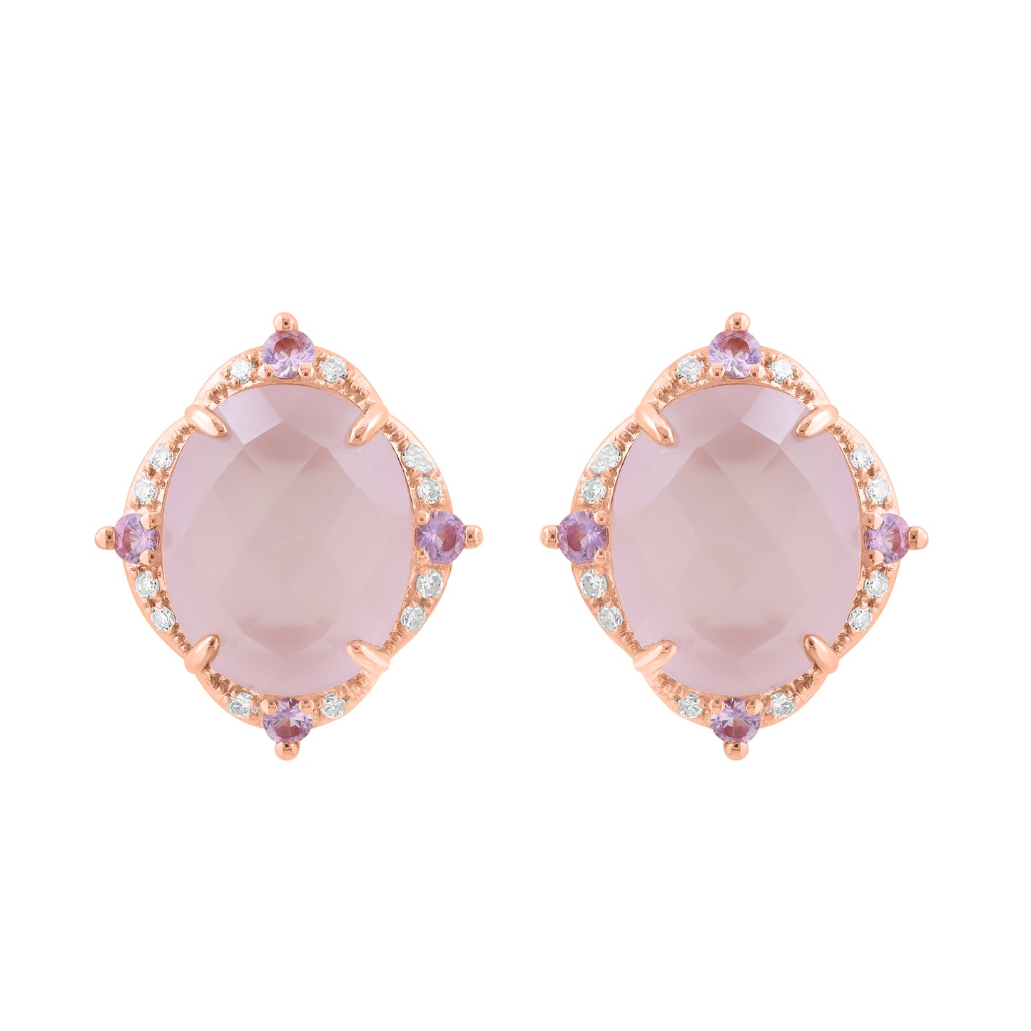 EFFY 14K ROSE GOLD DIAMOND (0.08 CTW) PINK(ROSE) QUARTZ PINK SAPPHIRE EARRINGS