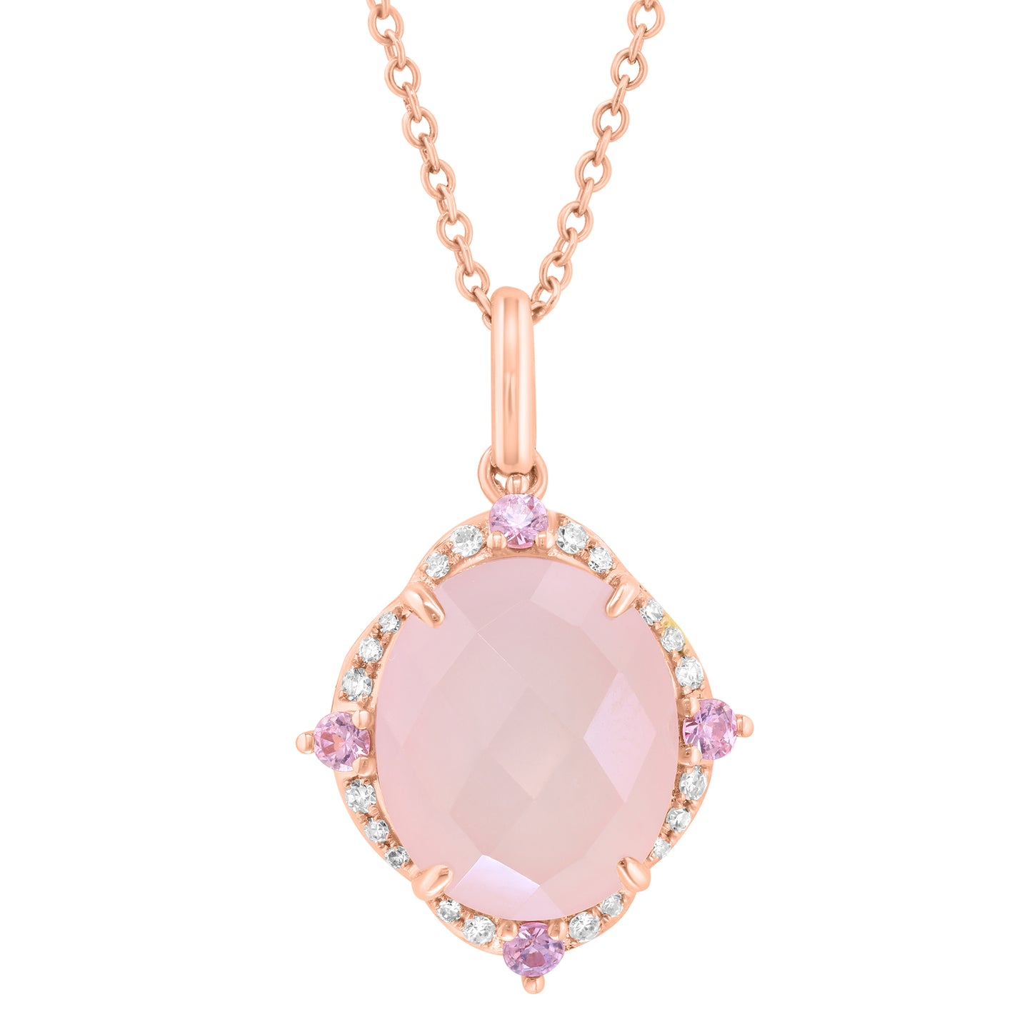 EFFY 14K ROSE GOLD DIAMOND (0.10 CTW), PINK(ROSE) QUARTZ, PINK SAPPHIRE PENDANT