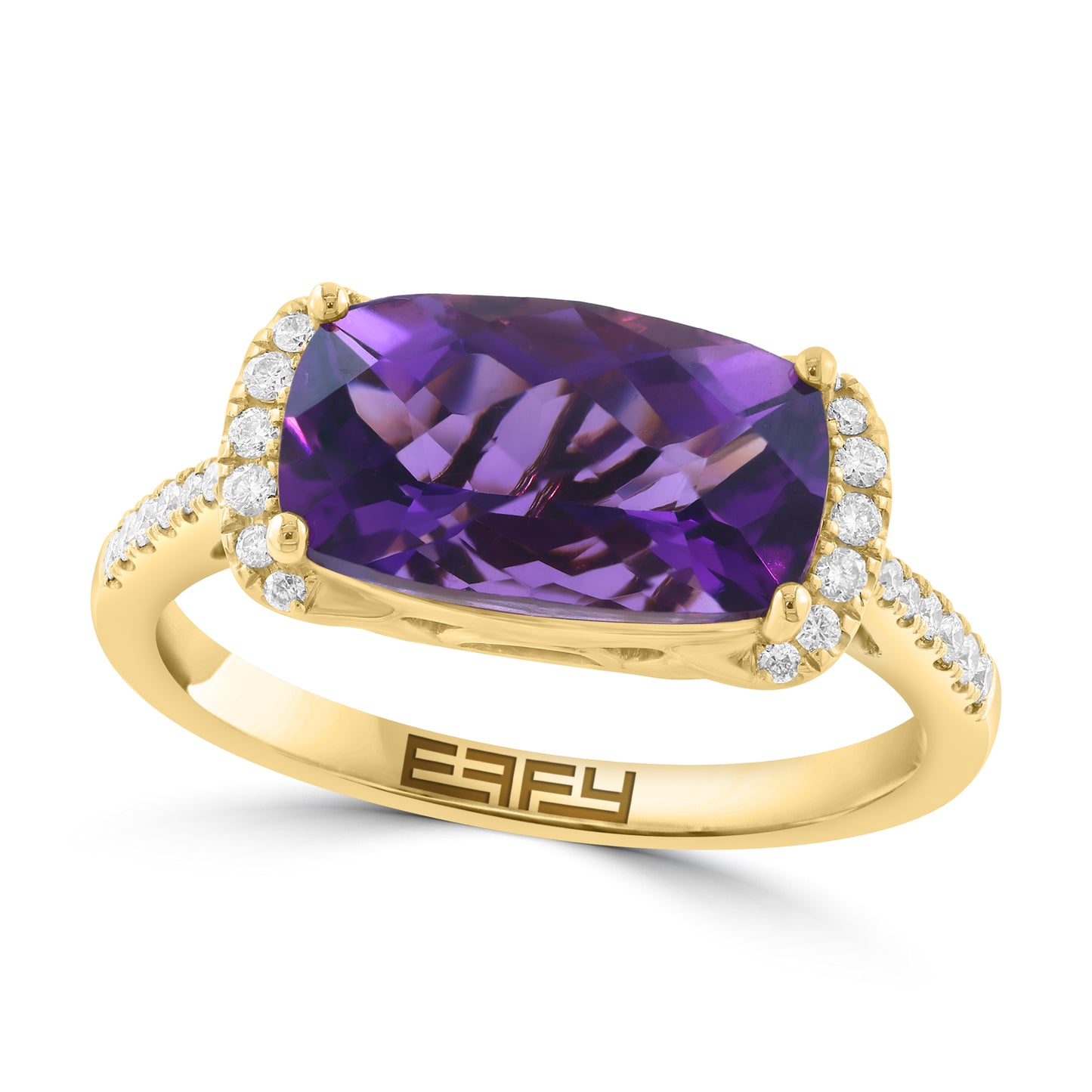 EFFY 14K YELLOW GOLD DIAMOND AMETHYST RING