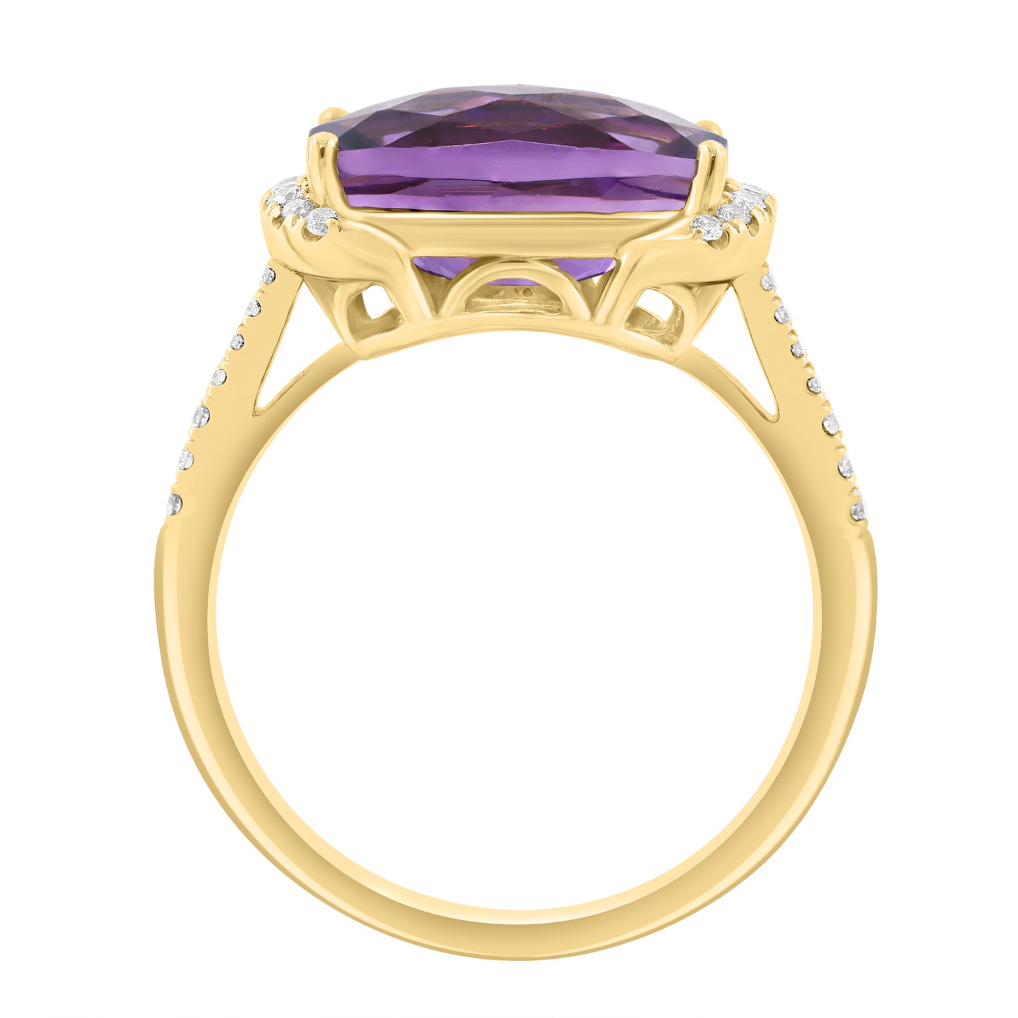 EFFY 14K YELLOW GOLD DIAMOND AMETHYST RING