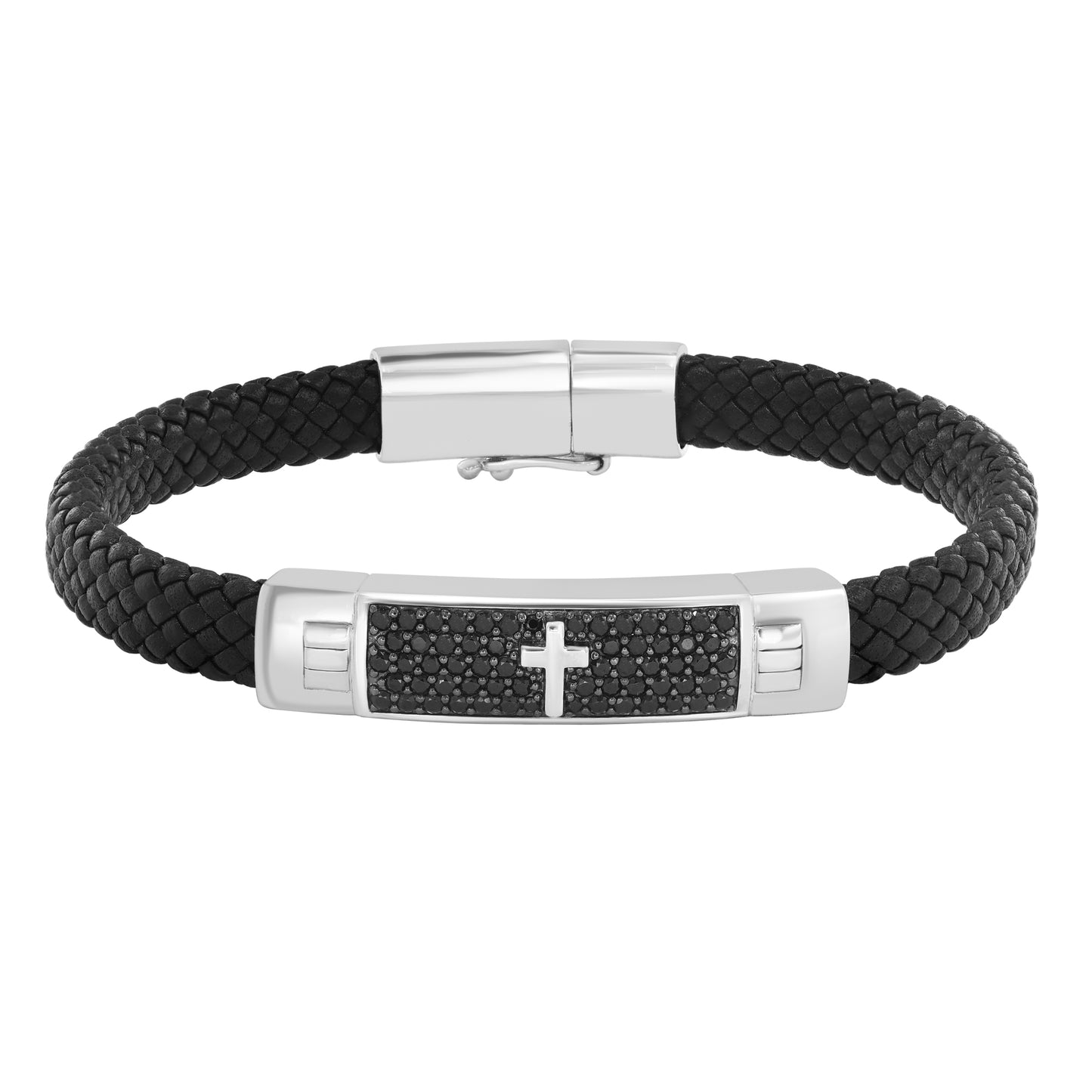 EFFY 925 STERLING SILVER/LEATHER, BLACK SPINEL BRACELET