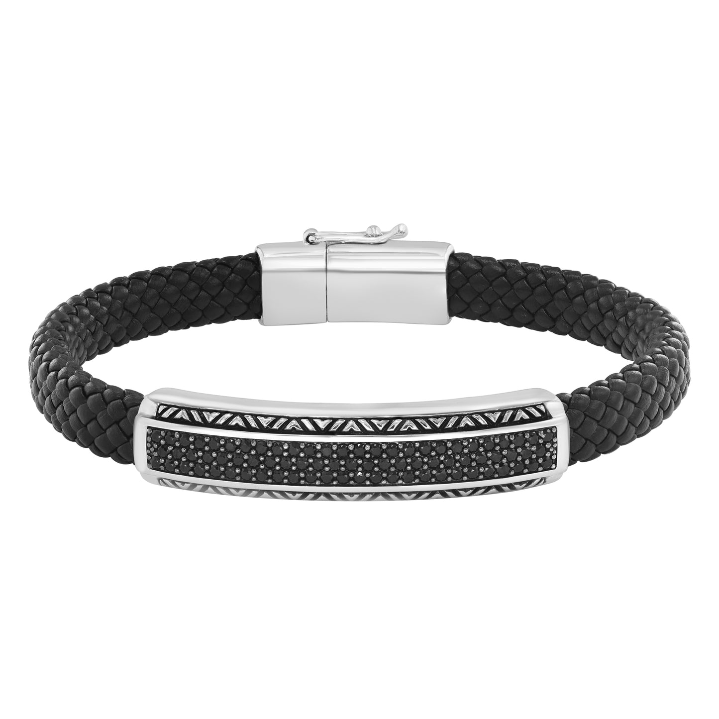 EFFY 925 STERLING SILVER/LEATHER, BLACK SPINEL BRACELET