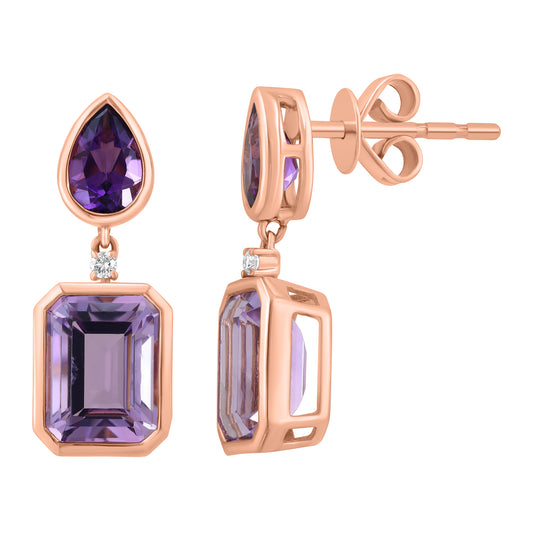EFFY 14K ROSE GOLD DIAMOND (0.02 CTW) PINK AMETHYST EARRINGS