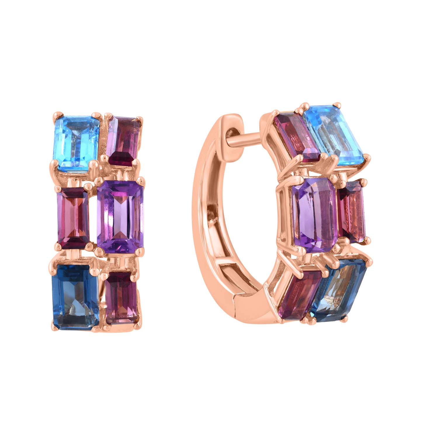 EFFY 14K ROSE GOLD AMETHYST, BLUE TOPAZ, LONDON BLUE TOPAZ, RHODOLITE EARRINGS