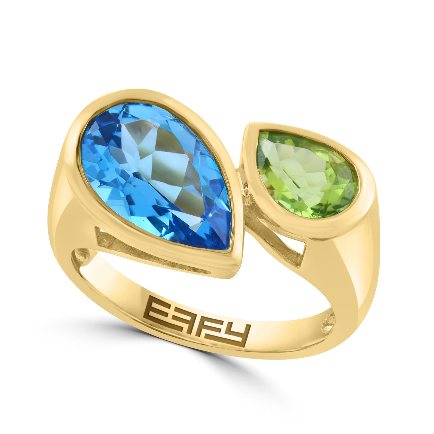EFFY 14K YELLOW GOLD BLUE TOPAZ PERIDOT RING