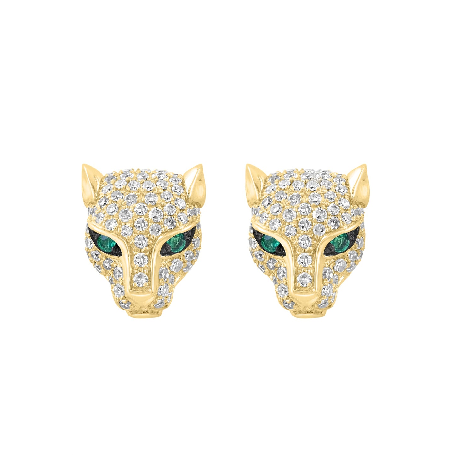 EFFY 14K YELLOW GOLD DIAMOND (0.57 CTW) & NATURAL EMERALD PANTHER EARRINGS