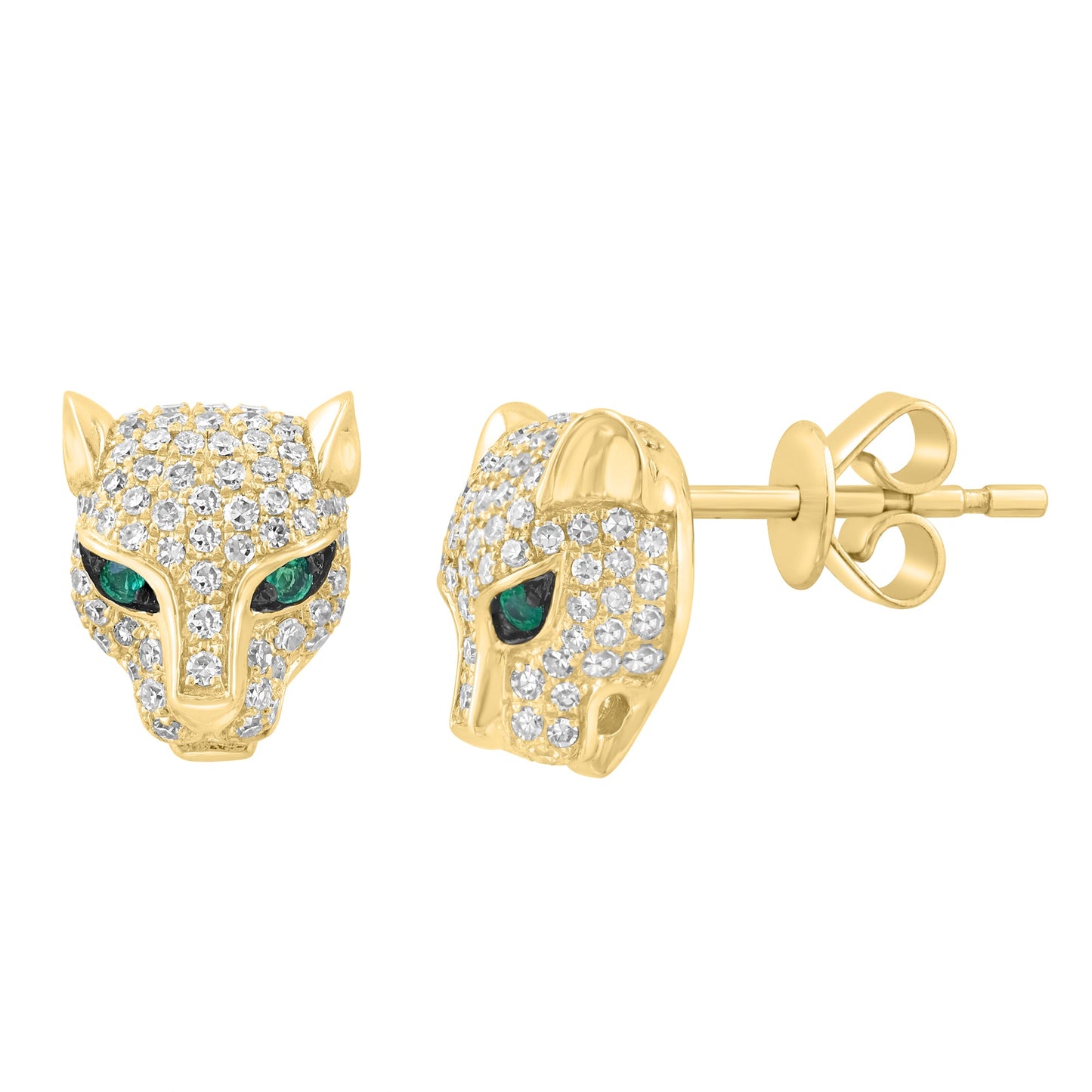 EFFY 14K YELLOW GOLD DIAMOND (0.57 CTW) & NATURAL EMERALD PANTHER EARRINGS