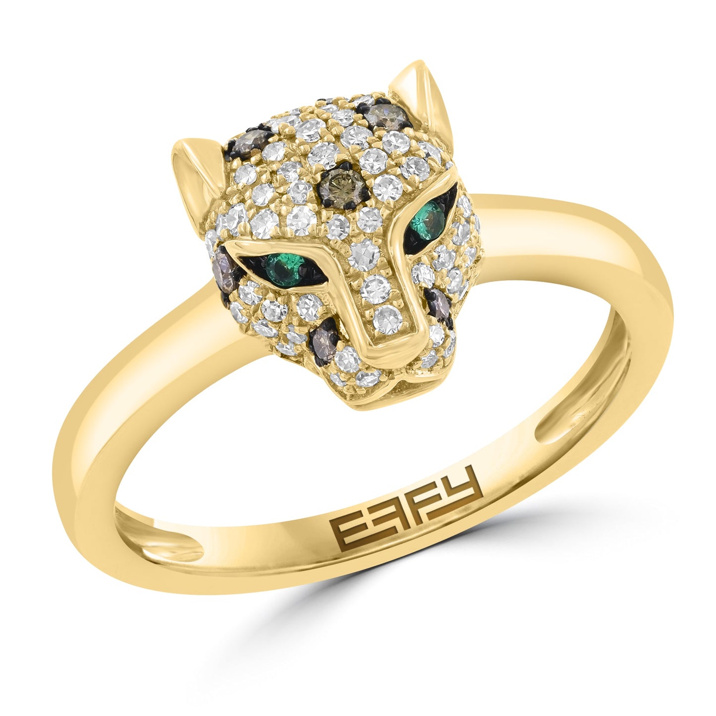 EFFY SIGNATURE 14K YELLOW GOLD PANTHER RING - ESPRESSO DIAMOND (.31 CTW) & NATURAL EMERALD
