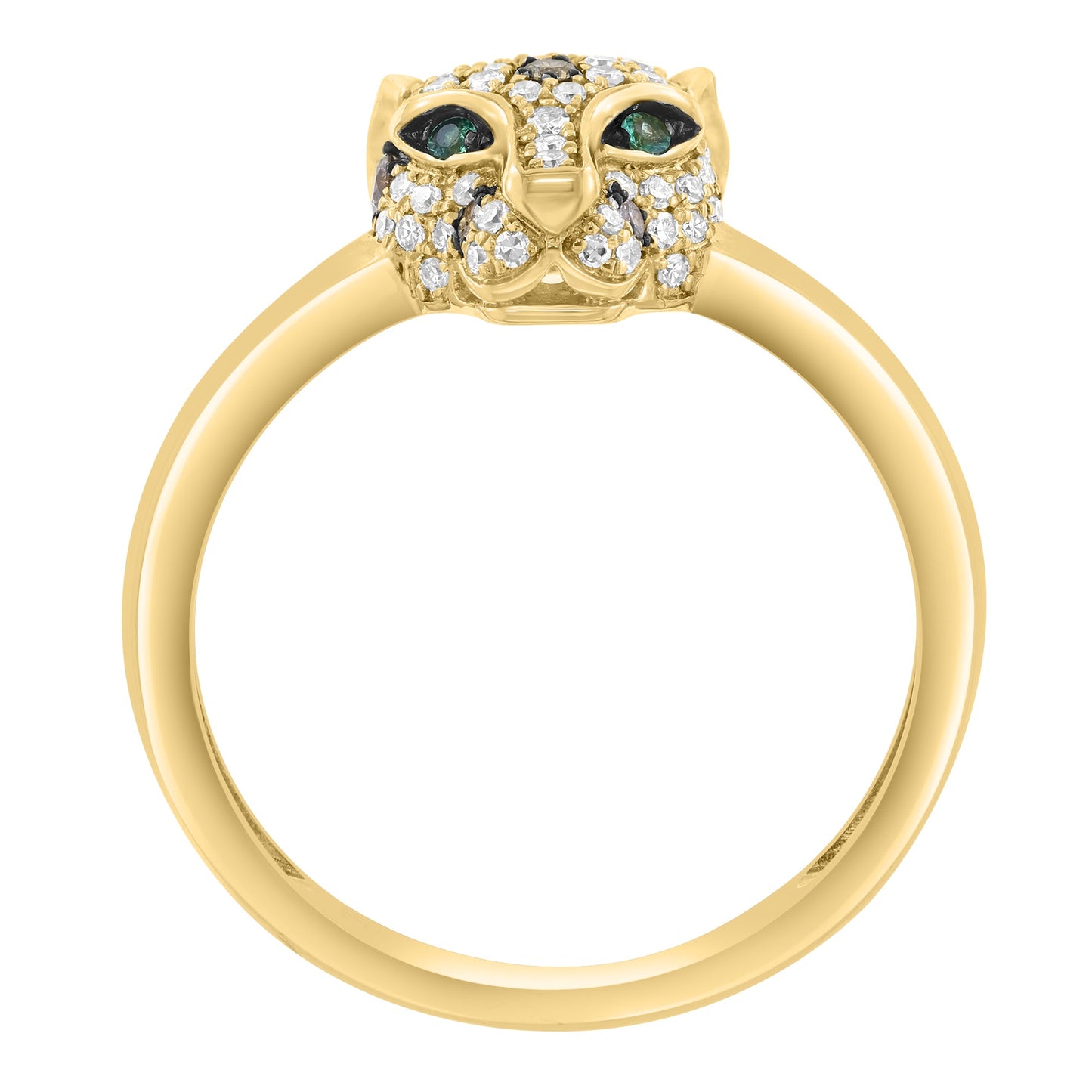 EFFY SIGNATURE 14K YELLOW GOLD PANTHER RING - ESPRESSO DIAMOND (.31 CTW) & NATURAL EMERALD