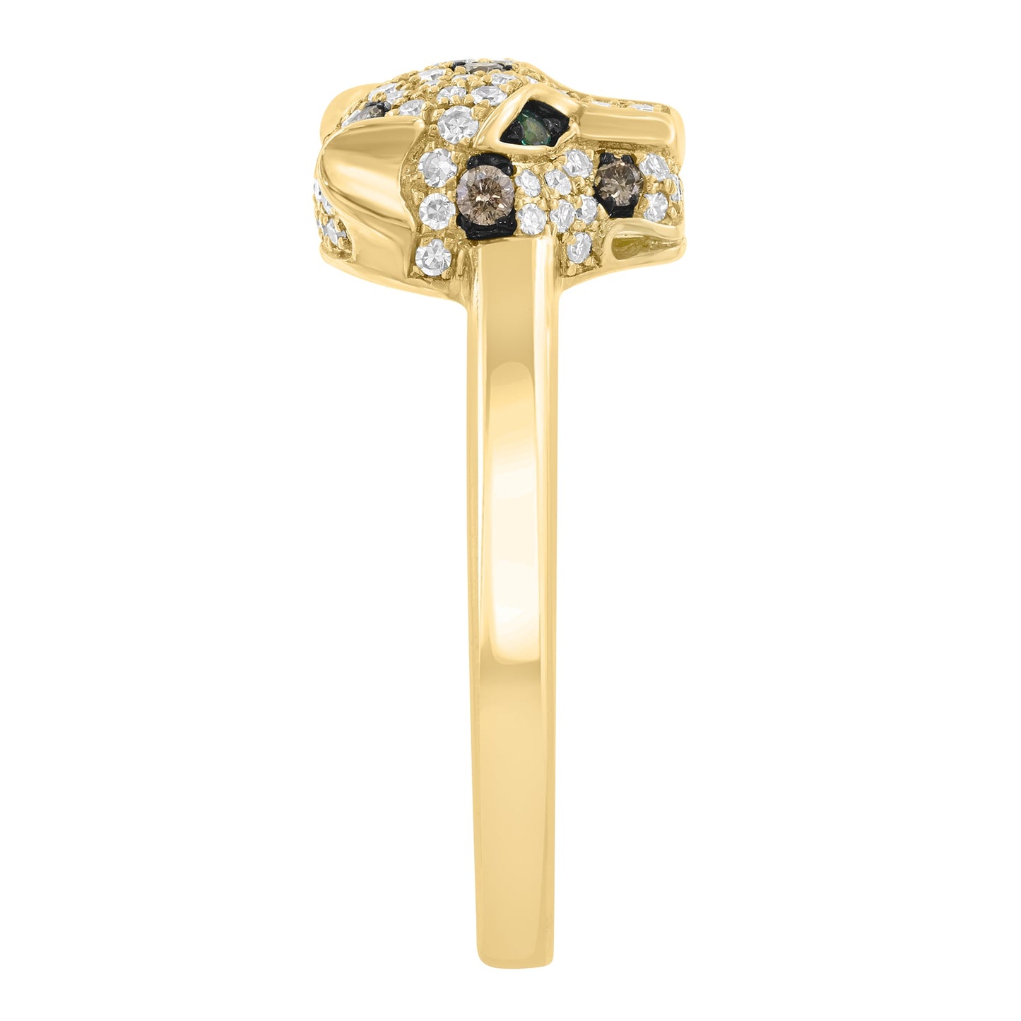 EFFY SIGNATURE 14K YELLOW GOLD PANTHER RING - ESPRESSO DIAMOND (.31 CTW) & NATURAL EMERALD