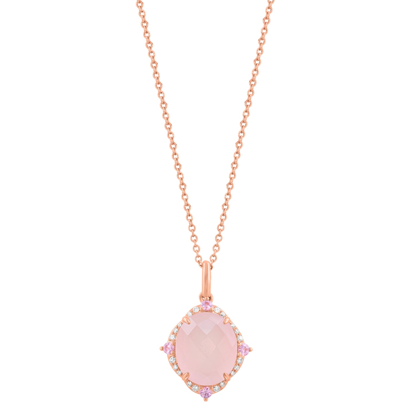EFFY 14K ROSE GOLD DIAMOND (0.10 CTW), PINK(ROSE) QUARTZ, PINK SAPPHIRE PENDANT