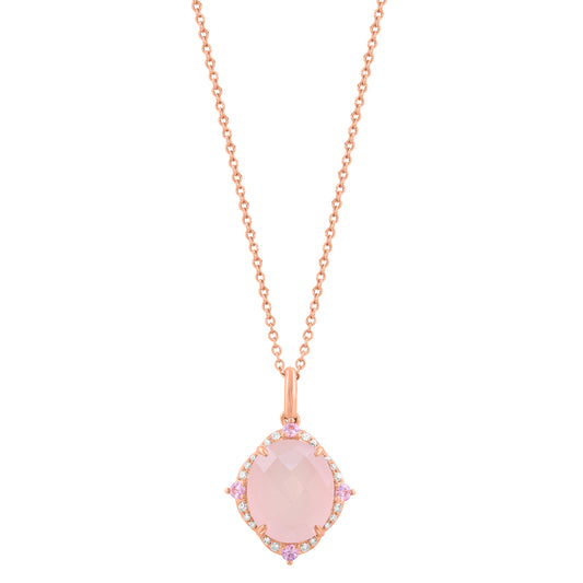 EFFY 14K ROSE GOLD DIAMOND (0.10 CTW), PINK(ROSE) QUARTZ, PINK SAPPHIRE PENDANT