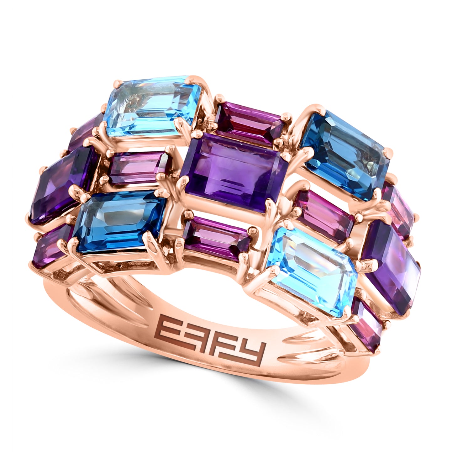 EFFY 14K ROSE GOLD AMETHYST BLUE TOPAZ LONDON BLUE TOPAZ RHODOLITE RING